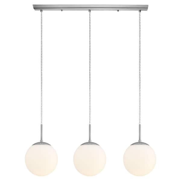 slide 2 of 2, Eglo Romy 3-Light Satin Nickel Linear Pendant with Opal Glass