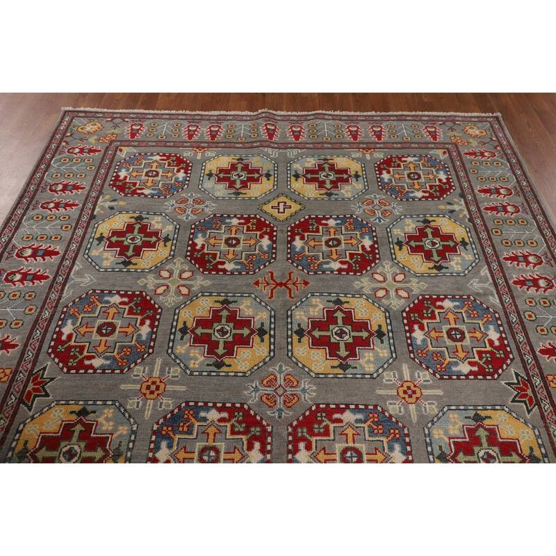 All-Over Gray Kazak Oriental Area Rug Handmade Bedroom Wool Carpet - 6'5" x 9'10"