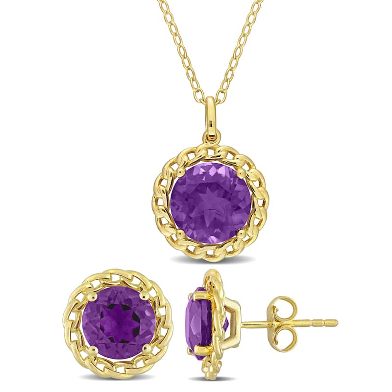 Miadora 6ct TGW African Amethyst 2-Piece Solitaire Necklace Earrings Set Yellow Silver