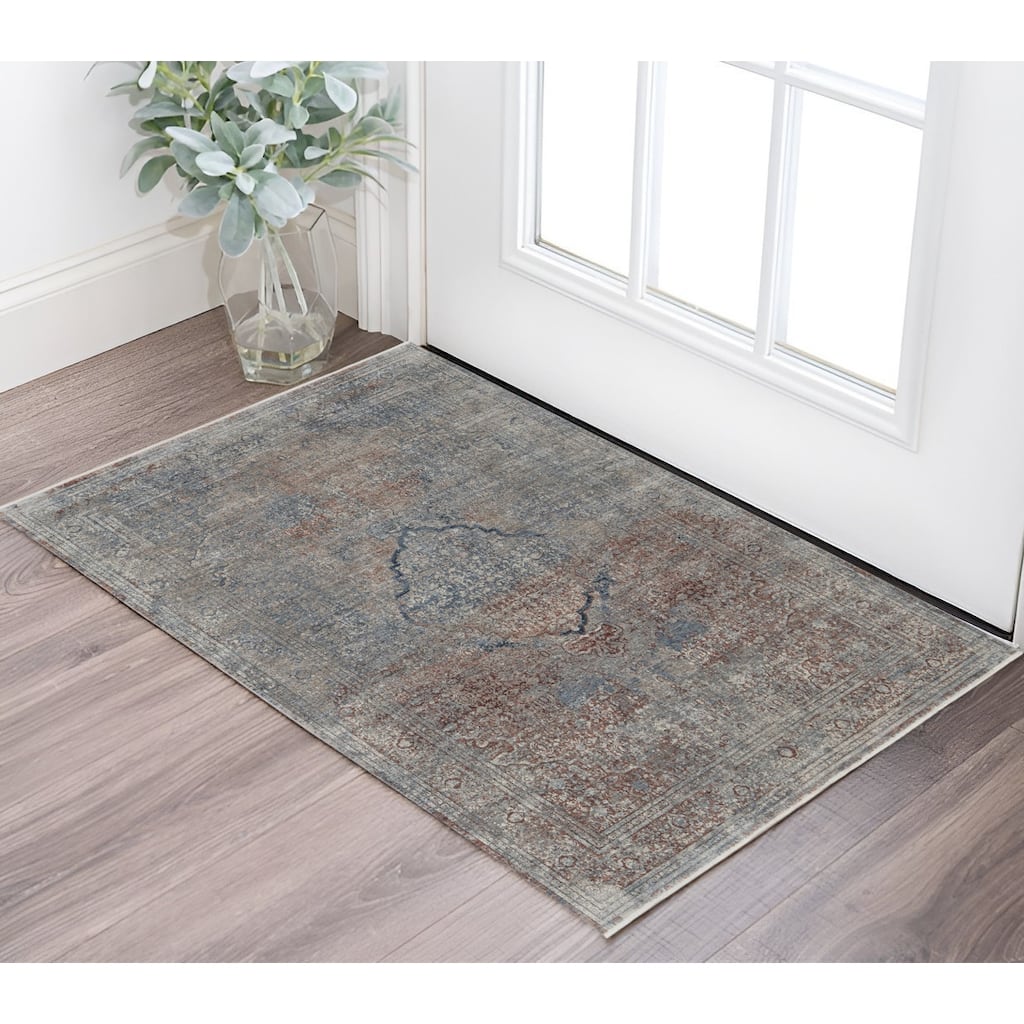 Wehin Power Loomed Floral Traditional Stain Resistant Low Pile Durable Area Rug By HomeRoots - 2' x 3'