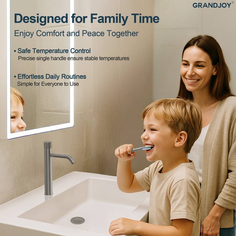 GRANDJOY 2-Pack Single Handle Vessel Sink Faucet with Pop-Up Drain, Mid-Arc Bathroom Design