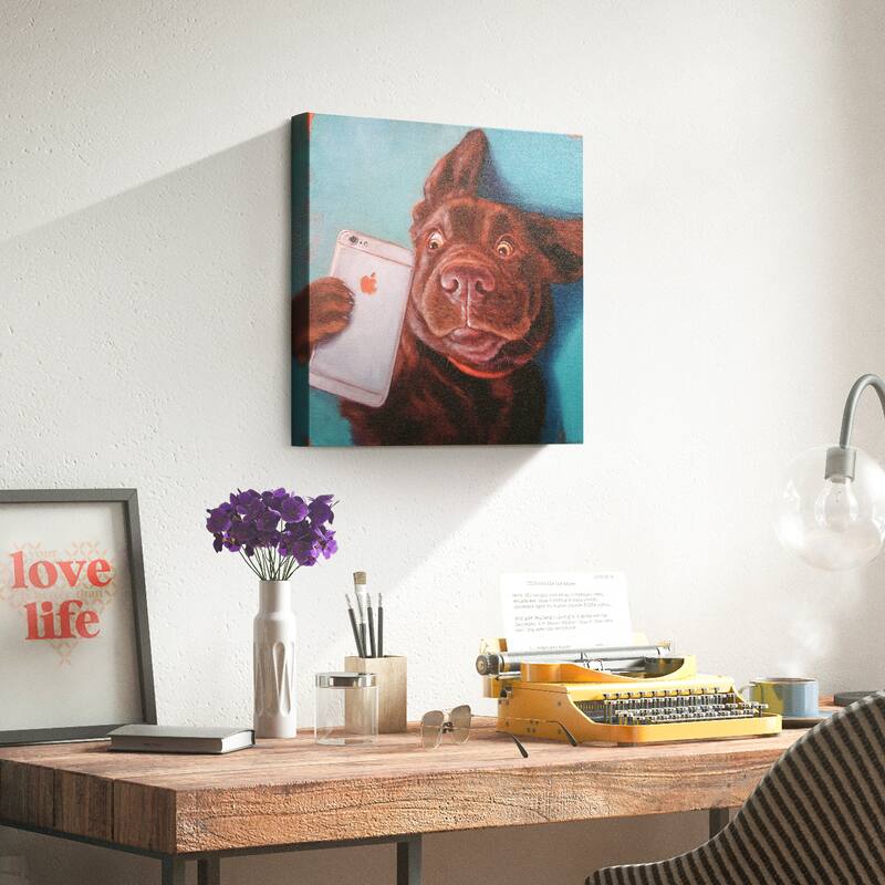 "Dog Selfie" Dog Wall Art Graphic Art Print on Wrapped Canvas