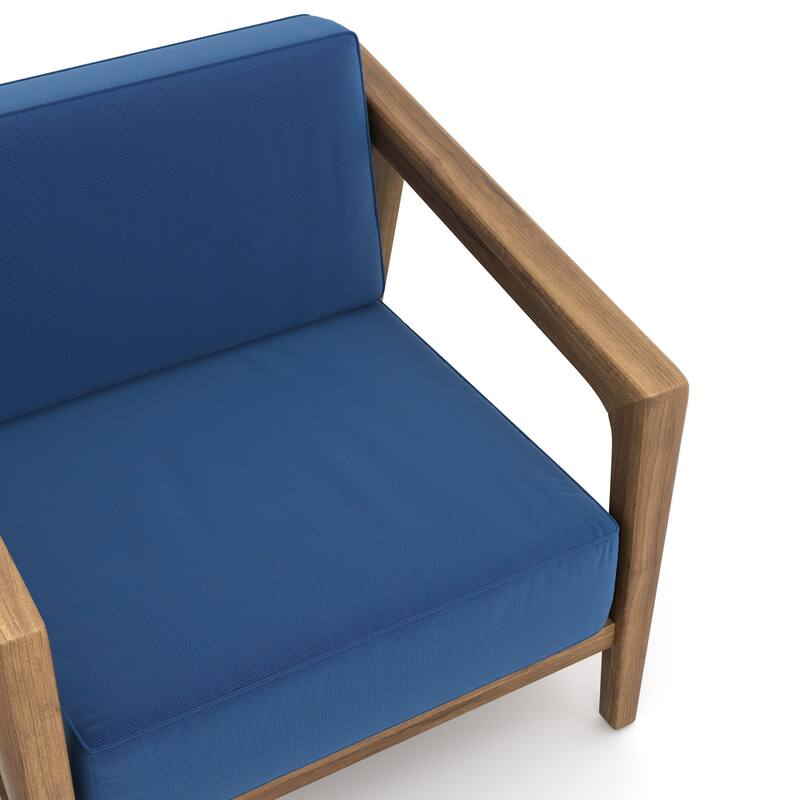 Nea Outdoor Accent Club Chair Set of 2, Dark Blue, Natural Brown Wood