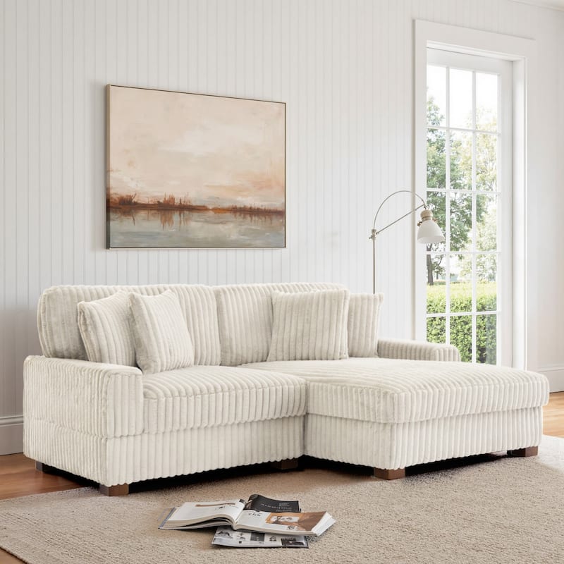 Anne 82" W Comfy Upholstered Plush Corduroy Modular Sectional Sofa