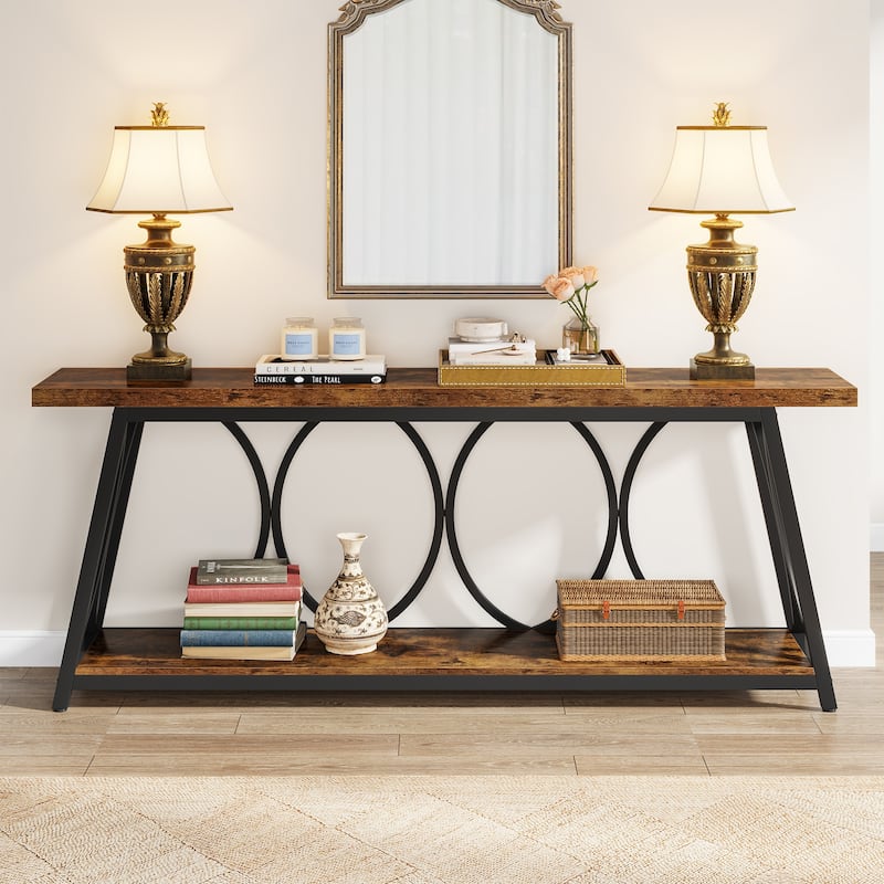 70.9 Inches Extra Long Console Table with 2 Tier Storage Shelf