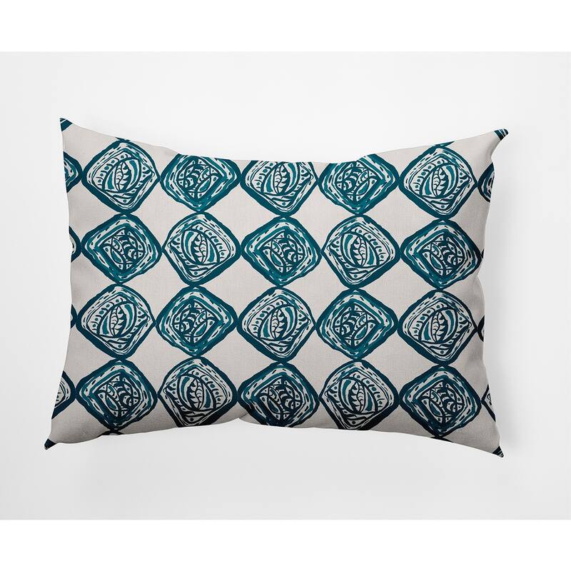 Cowry Check Outdoor Pillow - Teal - 14" x 20"