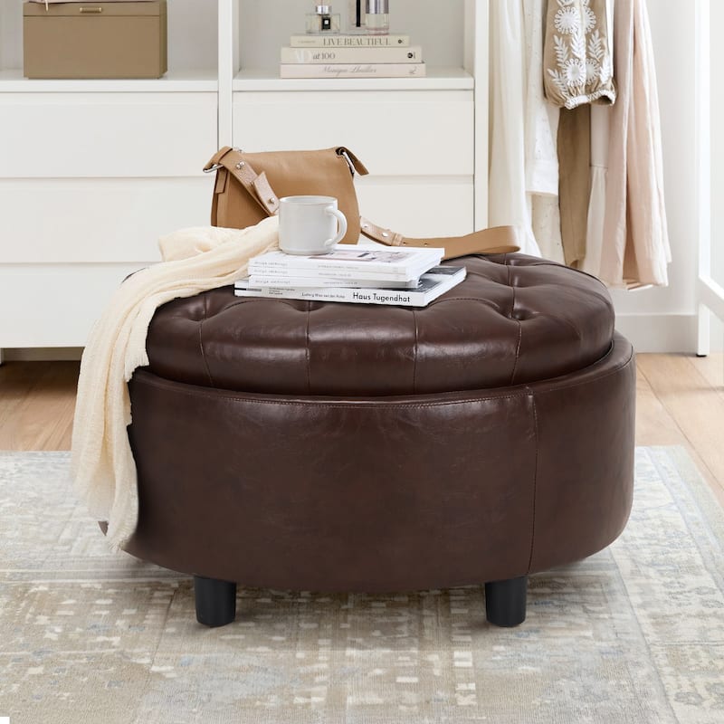 RENEWLINE Fabric Storage Ottoman with Tray Lid - Footrest & Hidden Storage for Living Room​