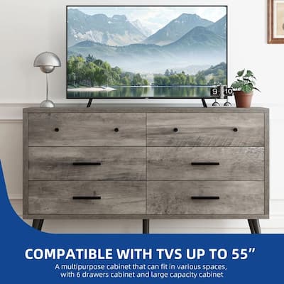 Adjustable Height 6 Drawers Dresser Storage Rustic Grey - 47 inches in width