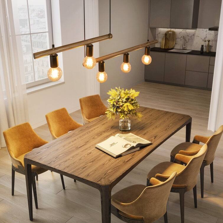 Kitchen Island Pendant Lighting, 5-Light Farmhouse Dining Room Light Fixture Over Table, Rustic Industrial Linear Chandelier