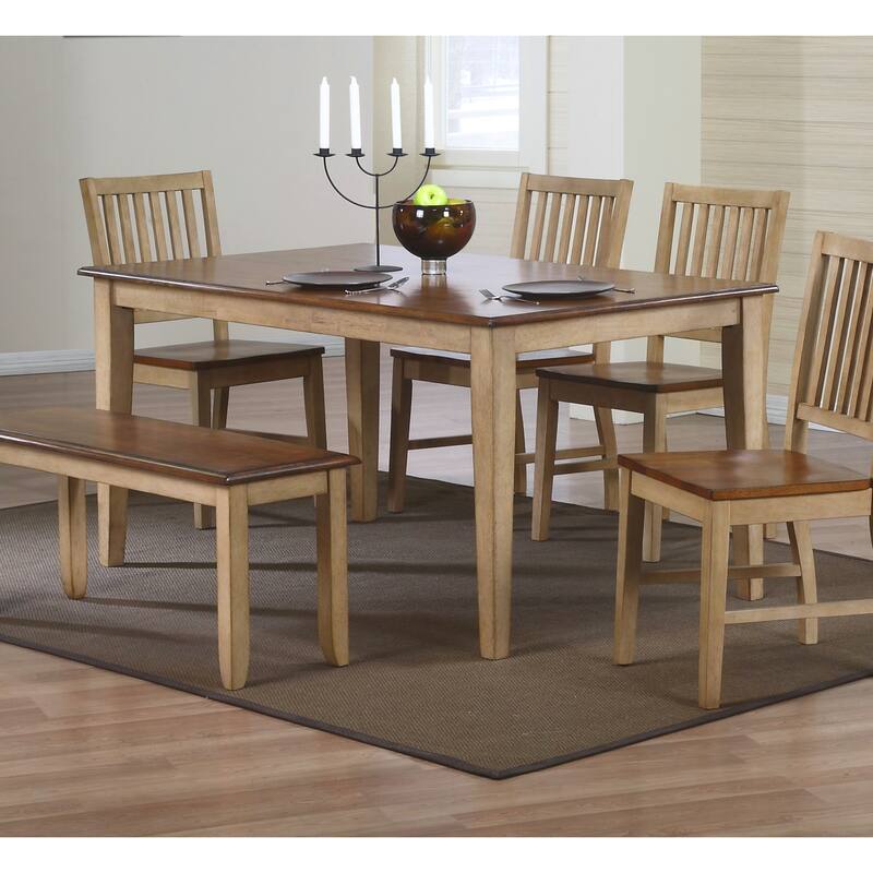 Distressed Two Tone Rectangular Wood Dining Table - 60" - Light Cream and Brown