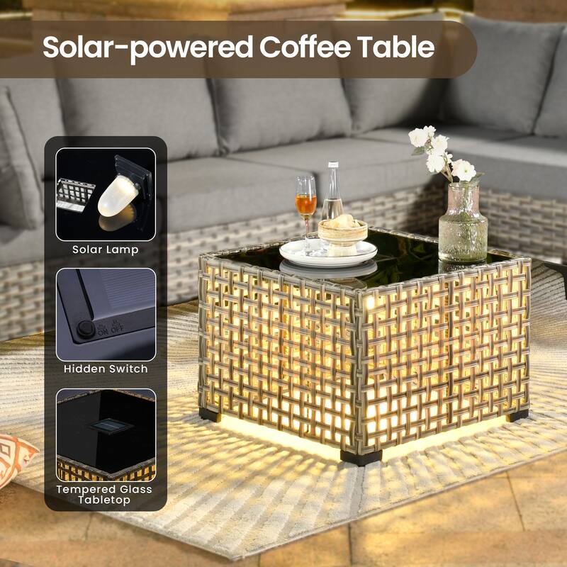 XIZZI 11-piece Outdoor Patio Wicker Furniture Sectional Set with Fire Table