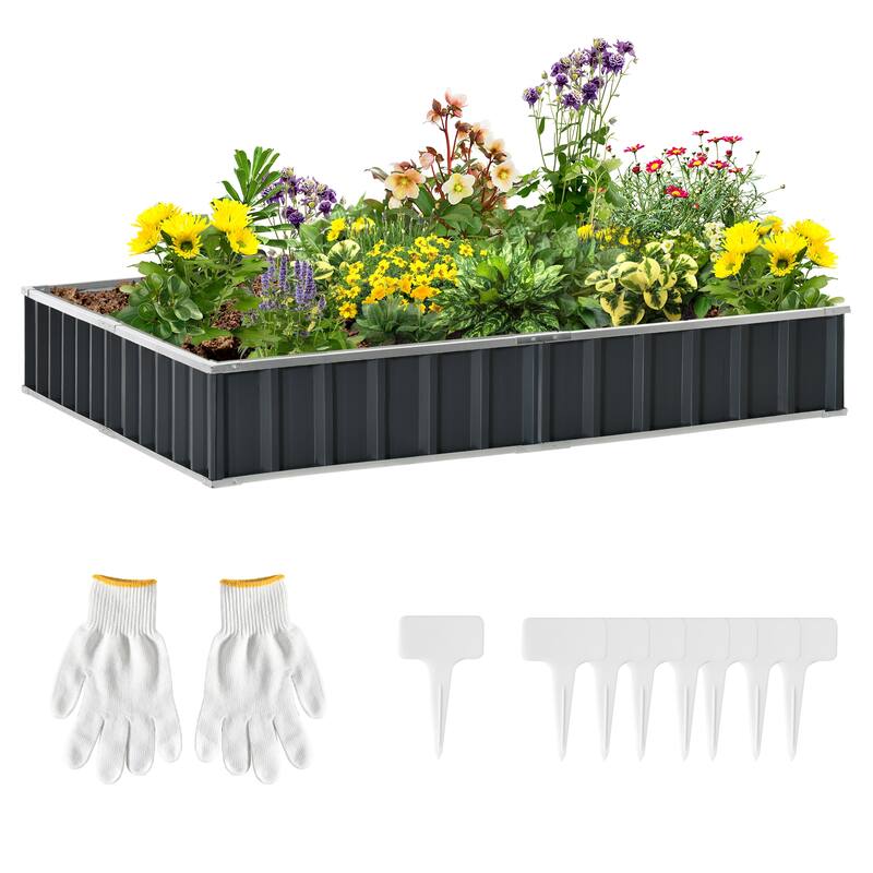 Modern Minimalist Garden Bed with Galvanized Metal Planter Box for Vegetables Flowers Herbs, Dark Gray - 8' x 10' - Grey
