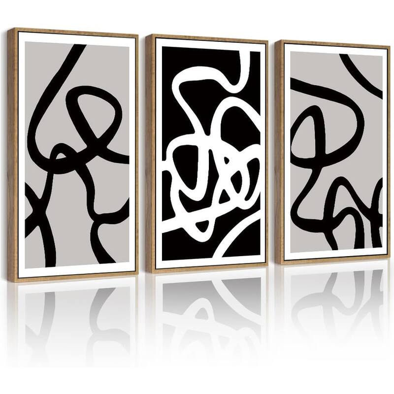 Black and White Lines Abstract Wall Art Ink Wash Minimalist - 16 x 24