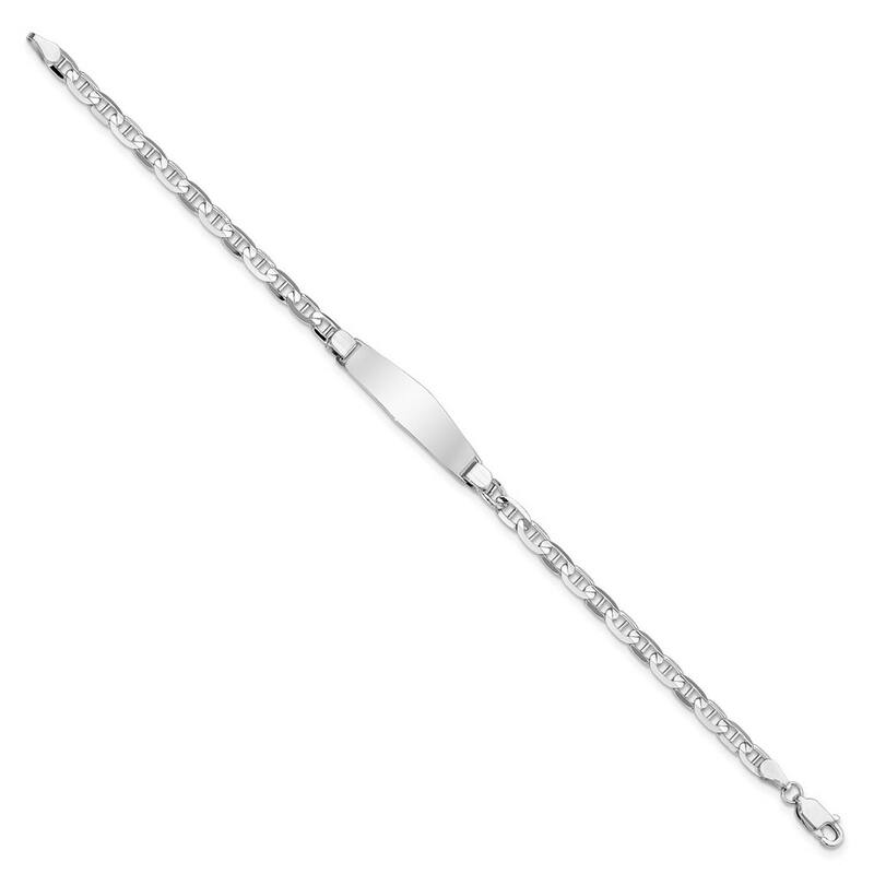 Curata 7.6mm 14k White Gold Engravable Mariner Anchor Link Soft Diamond Shape ID Bracelet