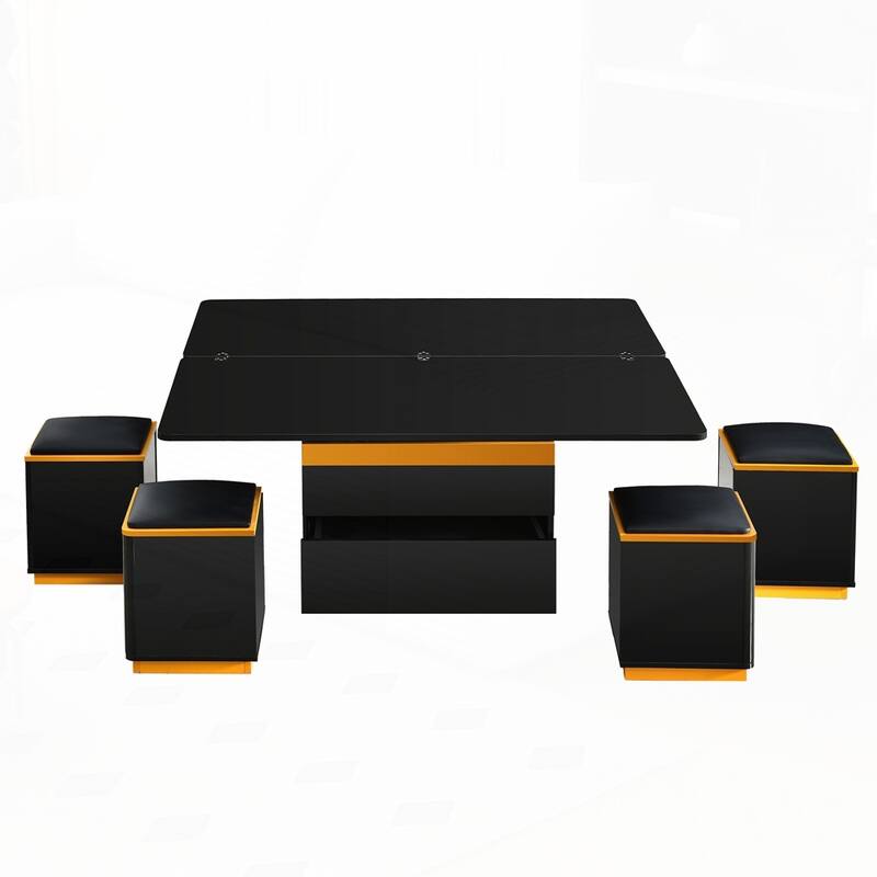 Lift-Top Coffee Table with 4 Storage Stools