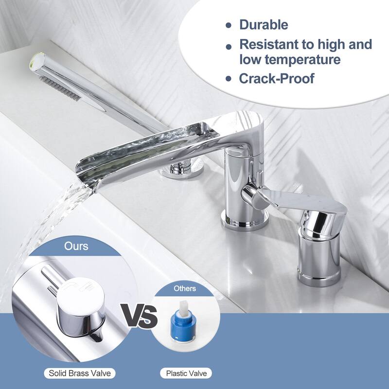 WOWOW Deck-Mount Waterfall Tub Faucet-Silicone Hand Shower