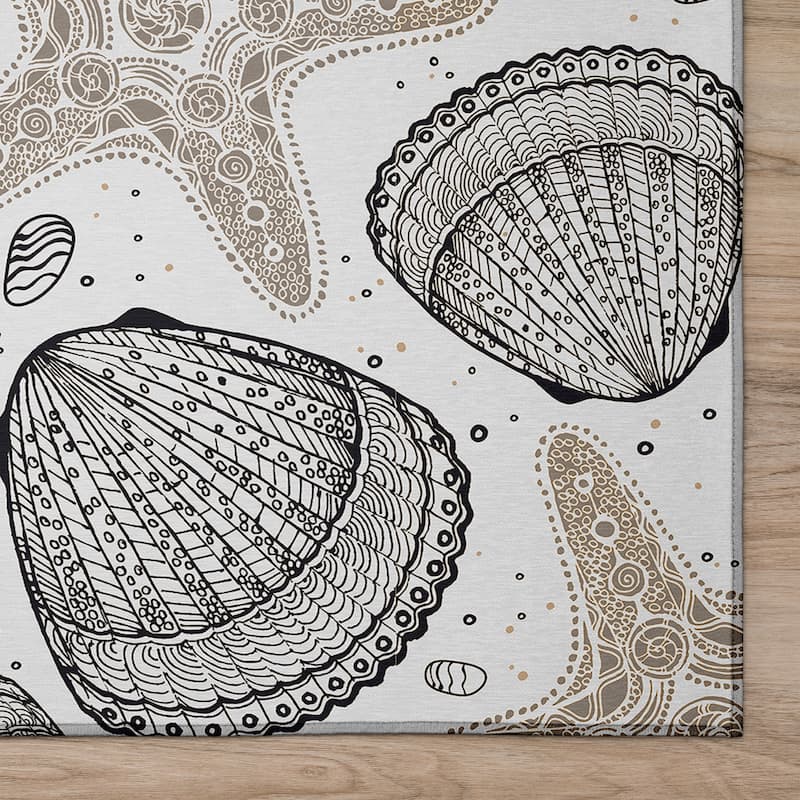 Indoor/ Outdoor Surfside Starfish Shells Washable Rug New