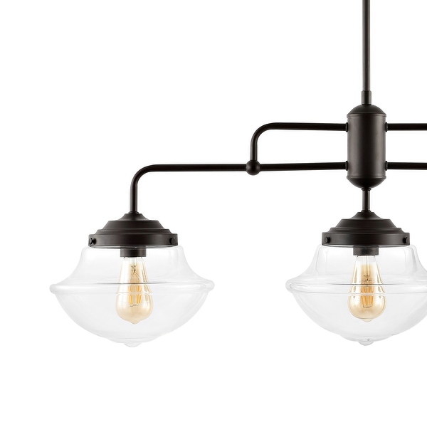 Jayden 37.5 3 Light Industrial Farmhouse Rustic Iron Glass Linear LED Pendant Oil Rubbed Bronze Clear by JONATHAN Y 3 Light On Sale Bed Bath Beyond 36024256