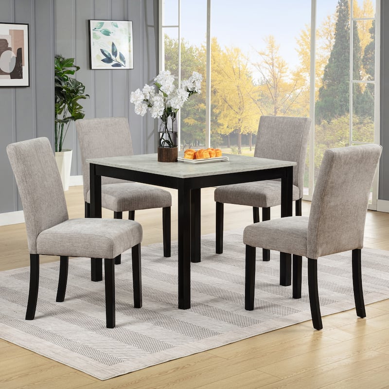 GDFStudio - Aurelia Luxury Concrete-Effect Tabletop Rectangular Dining Table Set with 4 Upholstered Chairs (with/without Bench) - table + 4 chairs - Black+Grey