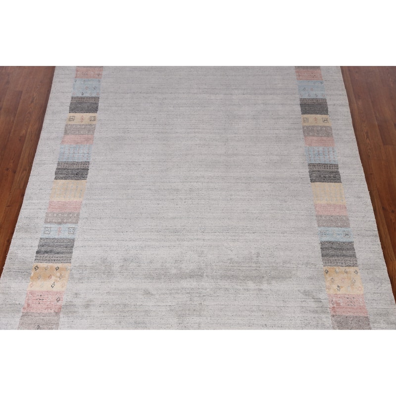 Tribal Gabbeh Indian Area Rug Hand-Knotted Grey Wool Carpet - 5'4" x 7'8"
