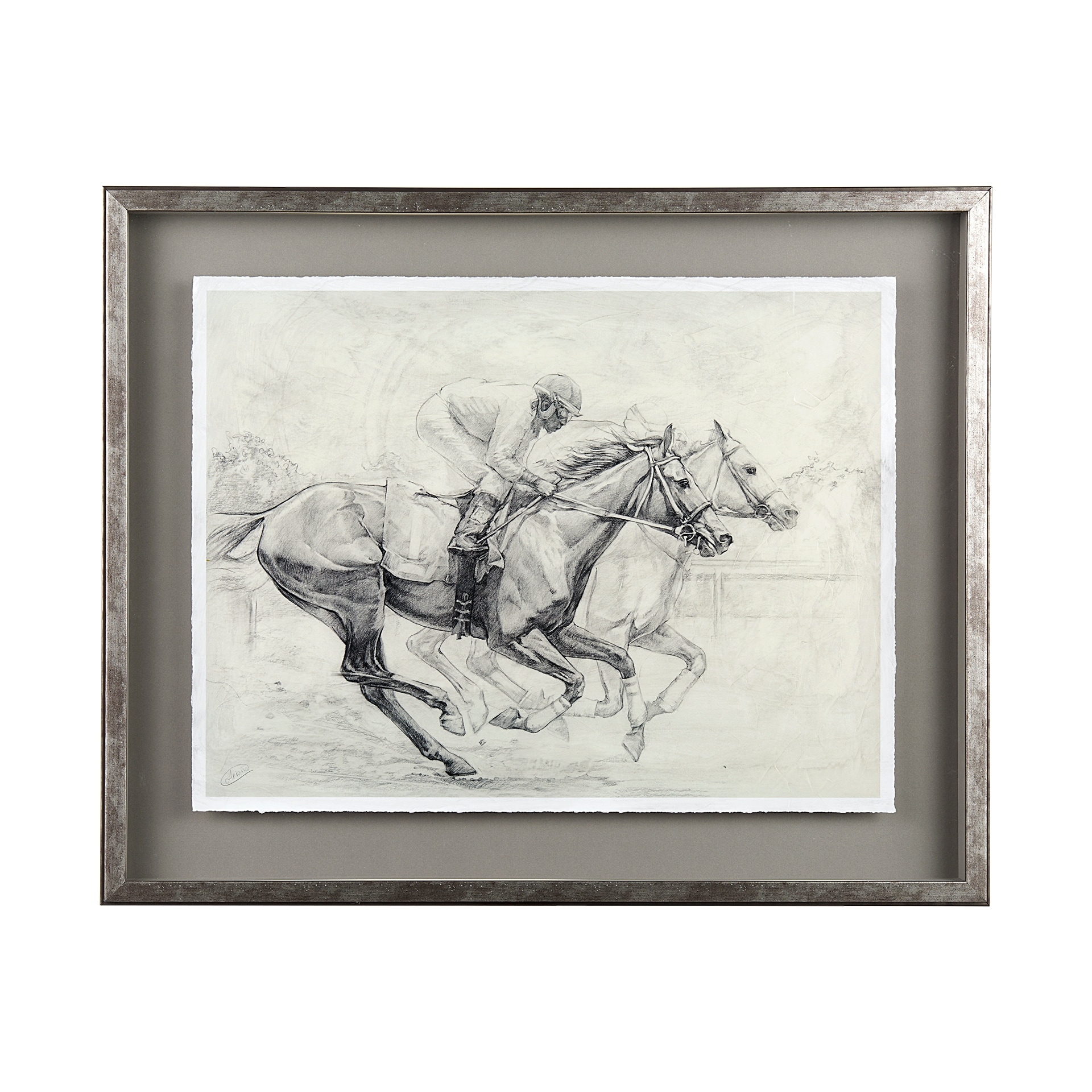 Mercana Horse Racing I by Mercana Studio a Hand Embellished Textured Framed Art Print Matted under Glass