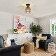 preview thumbnail 1 of 3, Farmhouse light bulb glass metal rattan dining Room black ceiling light - N/A