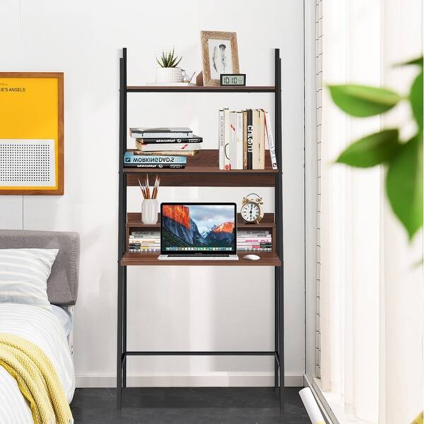 Costway Ladder Computer Desk Bookcase Wall Bookshelf Laptop Desk W Overstock 31768533