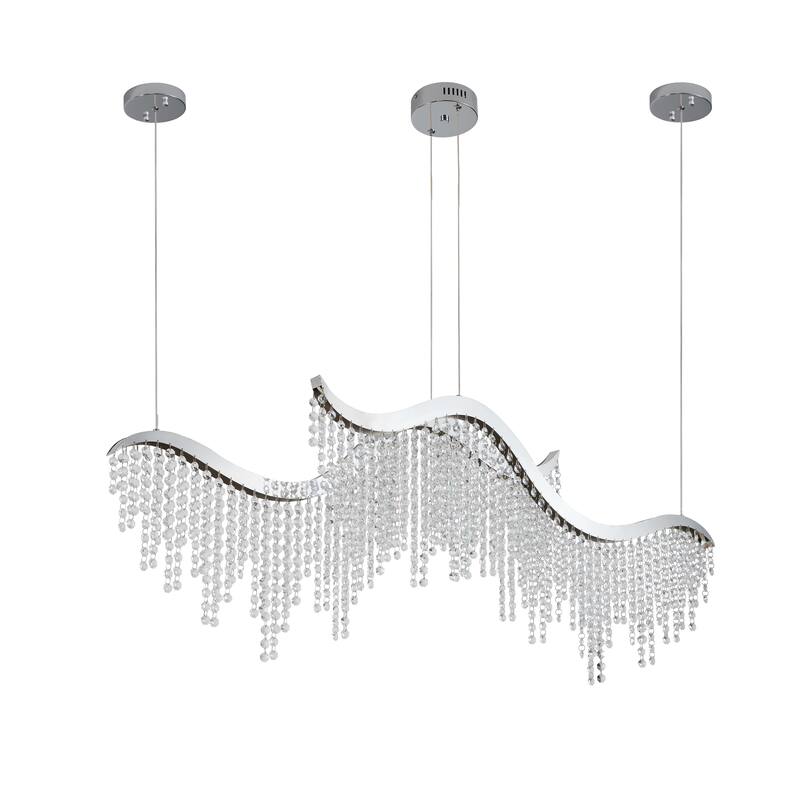 Modern Wave LED Crystal Chandelier, Adjustable Height - Chrome