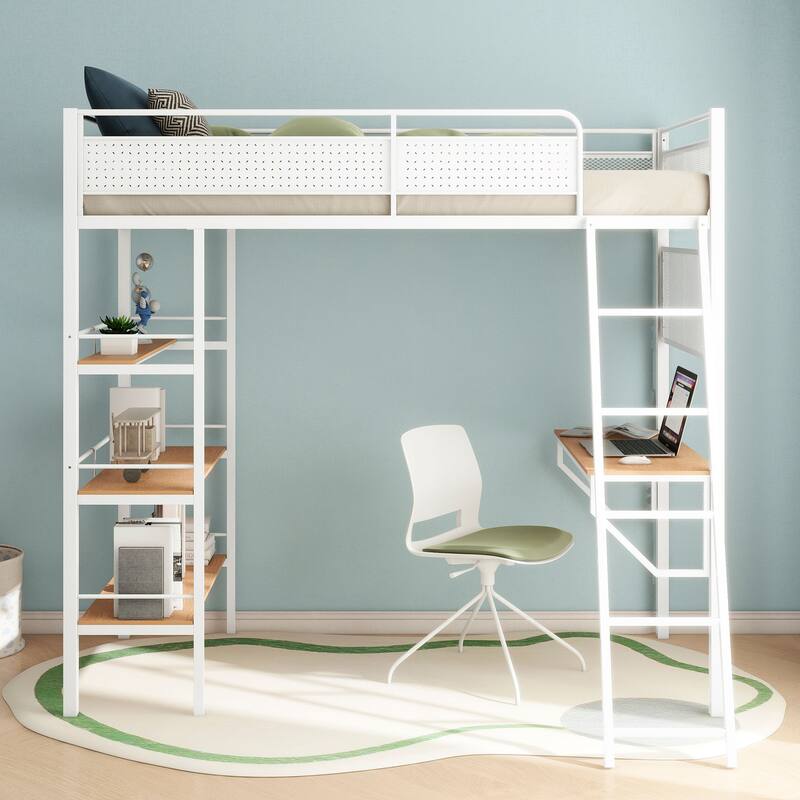 Campus 3-shelf Metal Twin Workstation Loft Bed