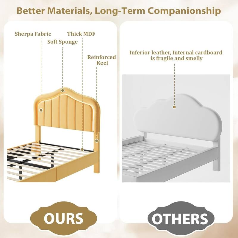 Twin Upholstered Platform Bed Frame with LED Lights & Storage Drawer, Easy Assembly