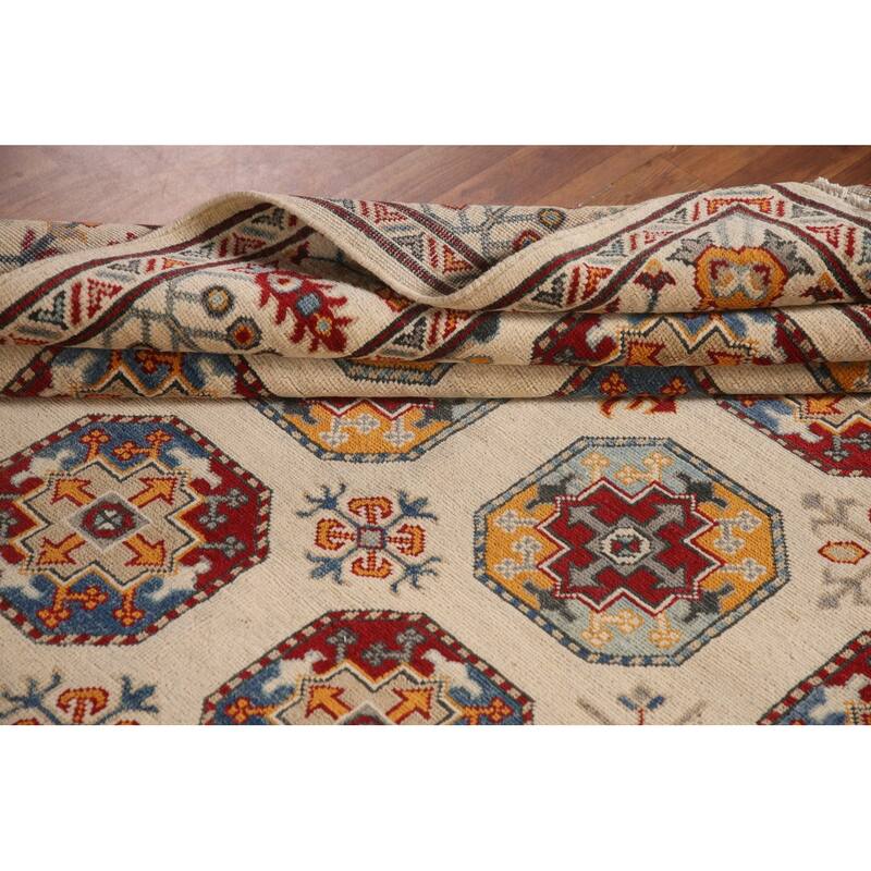 Geometric Kazak Area Rug Handmade Oriental Wool Carpet - 6'8" x 9'11"