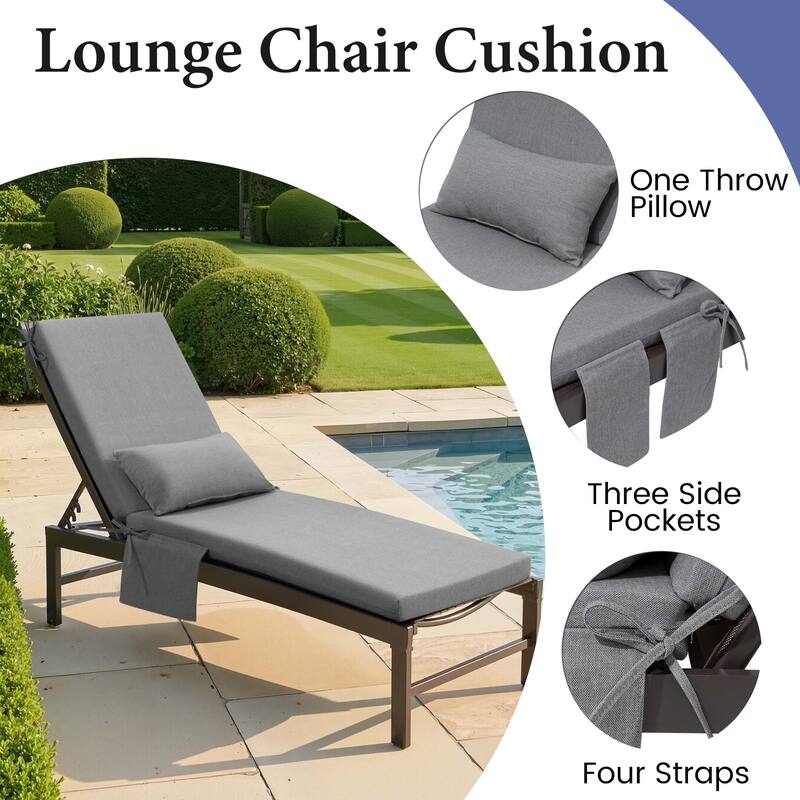 Outdoor Patio Chaise Lounge Chair Seat Cushions with Pillow