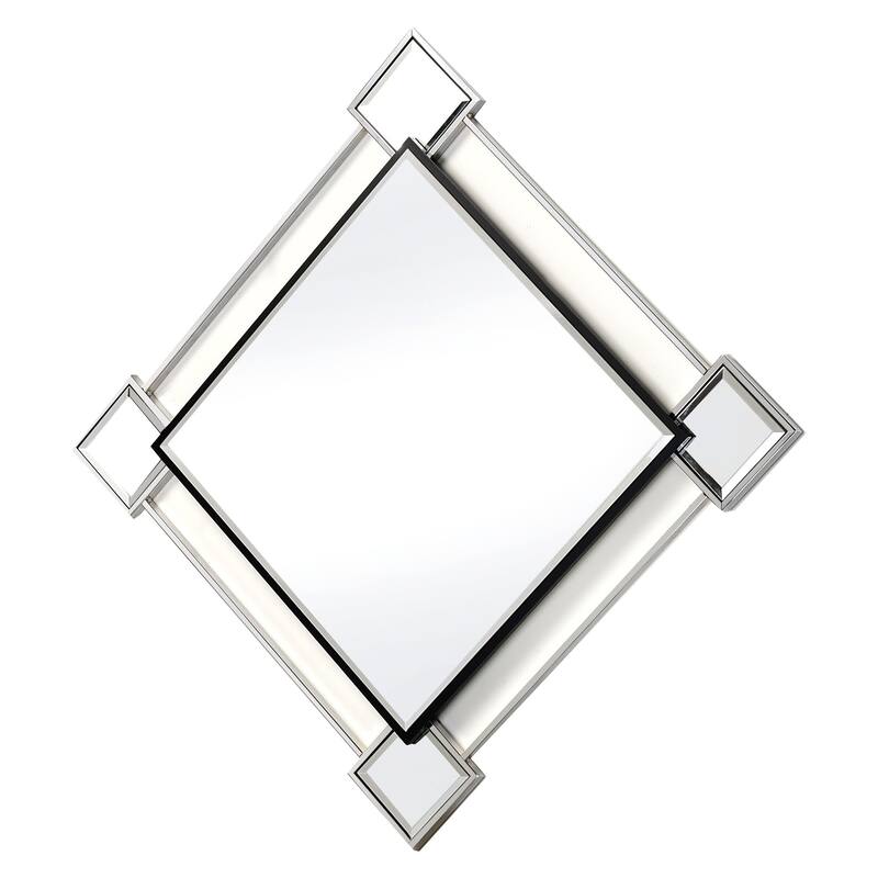 Diamond Shaped Beveled Accent Wall Mirror with Mirror Inserts, Silver