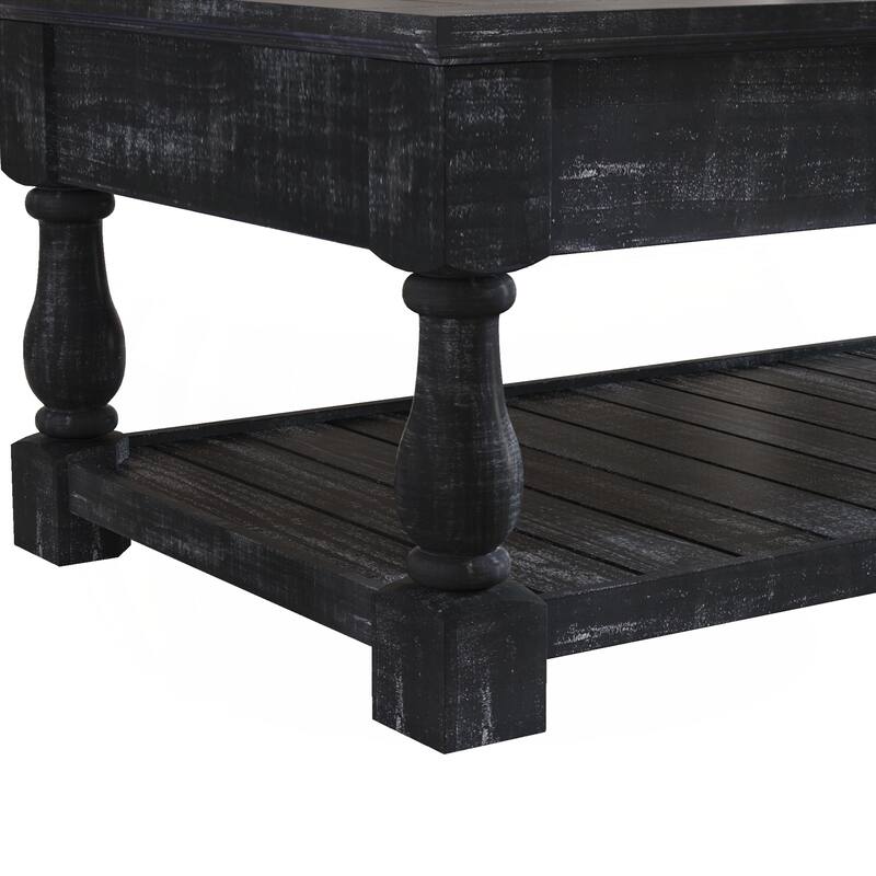 Farmhouse Lift Top Coffee Table with Fixed Shelf - 3 Hidden Storage Trays