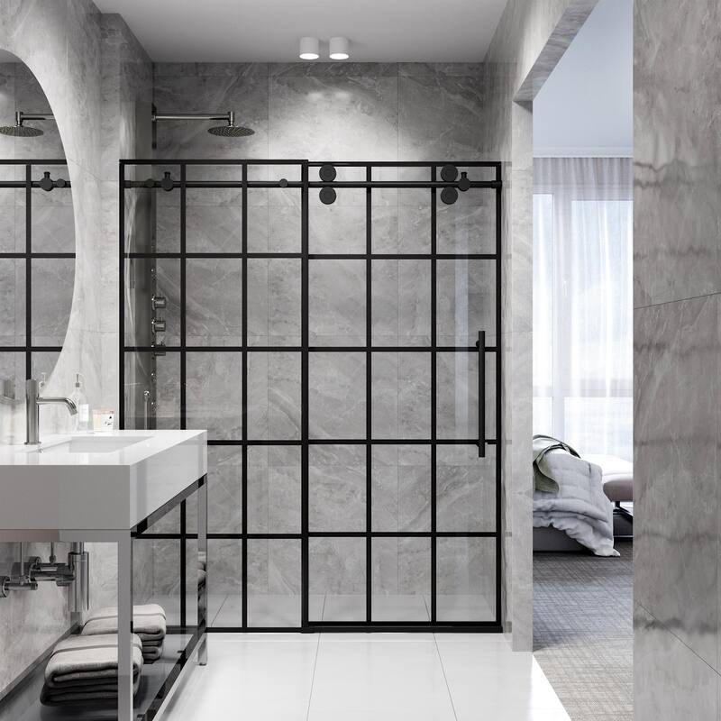 VIGO Elan 68" to 72" W x 74" H Frameless Sliding Shower Door in Matte Black