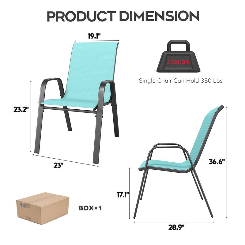 6-Piece Outdoor Dining Chairs Set, Wide Ergonomic Seat, 350lbs Capacity, Waterproof & Rust-Resistant Teslin Fabric Metal Frame