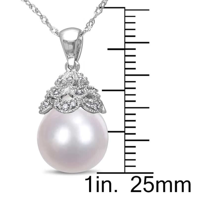 Miadora 10.5-11mm South Sea Cultured Pearl and Diamond Accent Filigree 14k White Gold