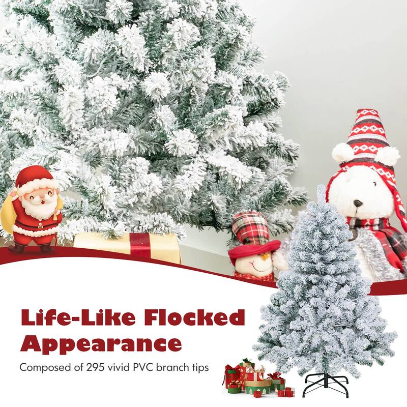 Gymax 4.5FT Pre-Lit Autoflocking Christmas Tree Flocked Tree w/ LED