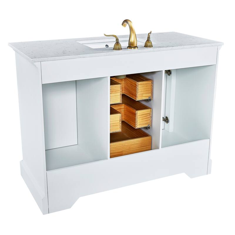 48 in. Freestanding White Bath Vanity with White Carrara Marble Top Assembled