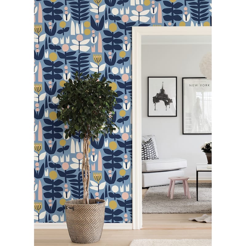 Leah Duncan Blue A Bit Of Folk Peel & Stick Wallpaper