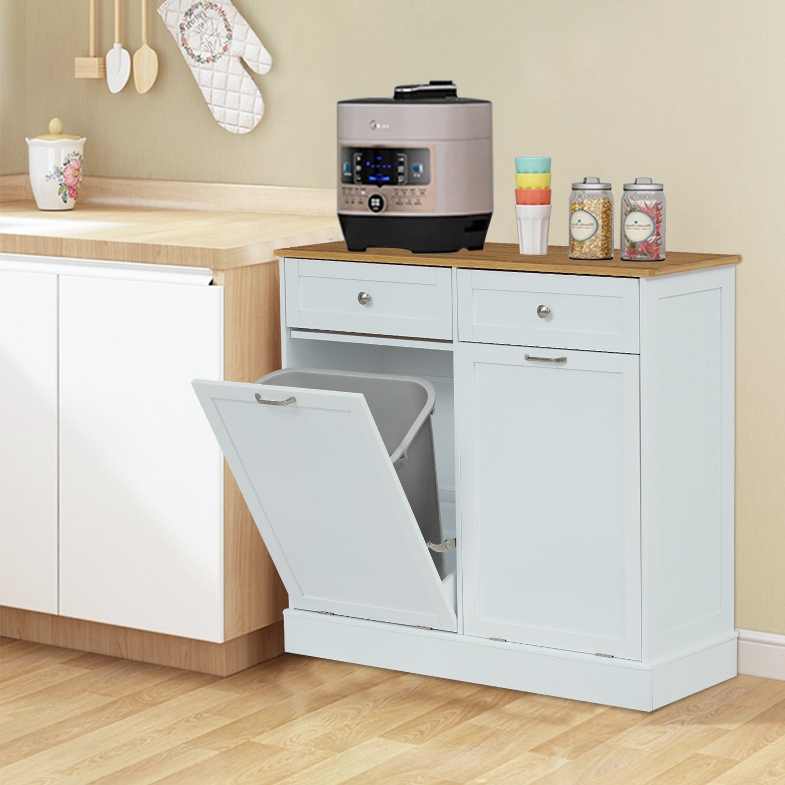 Double Tilt Out Trash Cabinets,Wooden Kitchen Trash Cabinet ...