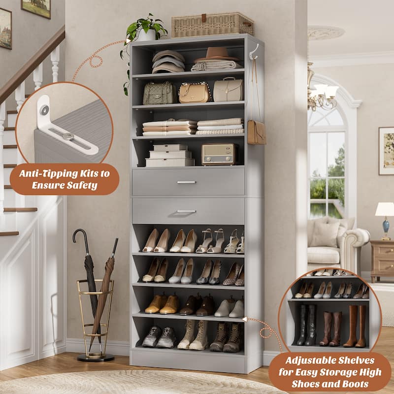9-Tier Shoe Cabinet with 2 Drawers, Freestanding Closet Organizer with Adjustable Storage Shelves