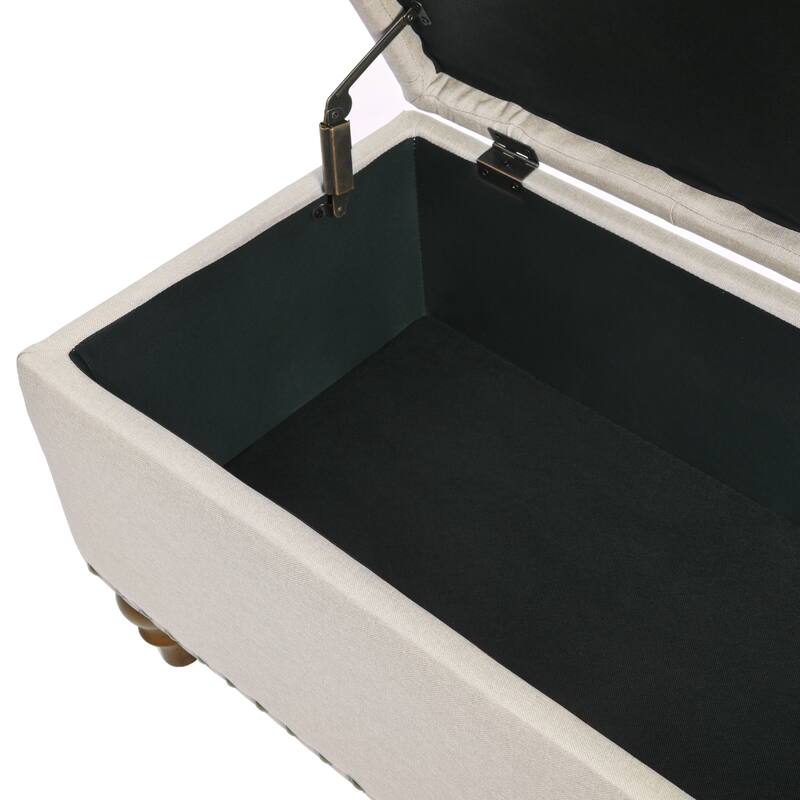 Linen Ottoman Storage Bench with Rivet Trim Around
