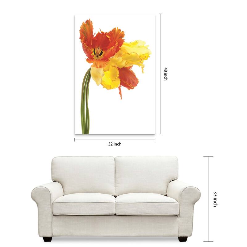 Empire Art 'Orange Yellow Parrot Tulip' Frameless Free-floating Tempered Art Glass