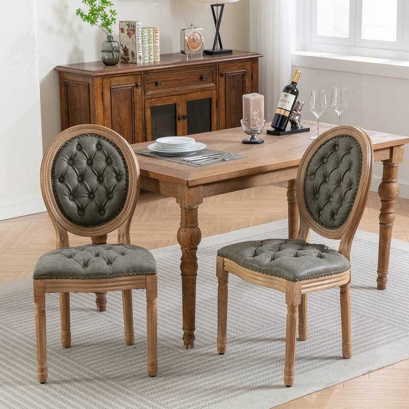 French Style Solid Wood Frame Antique Painting Linen Fabric Back Dining Chair