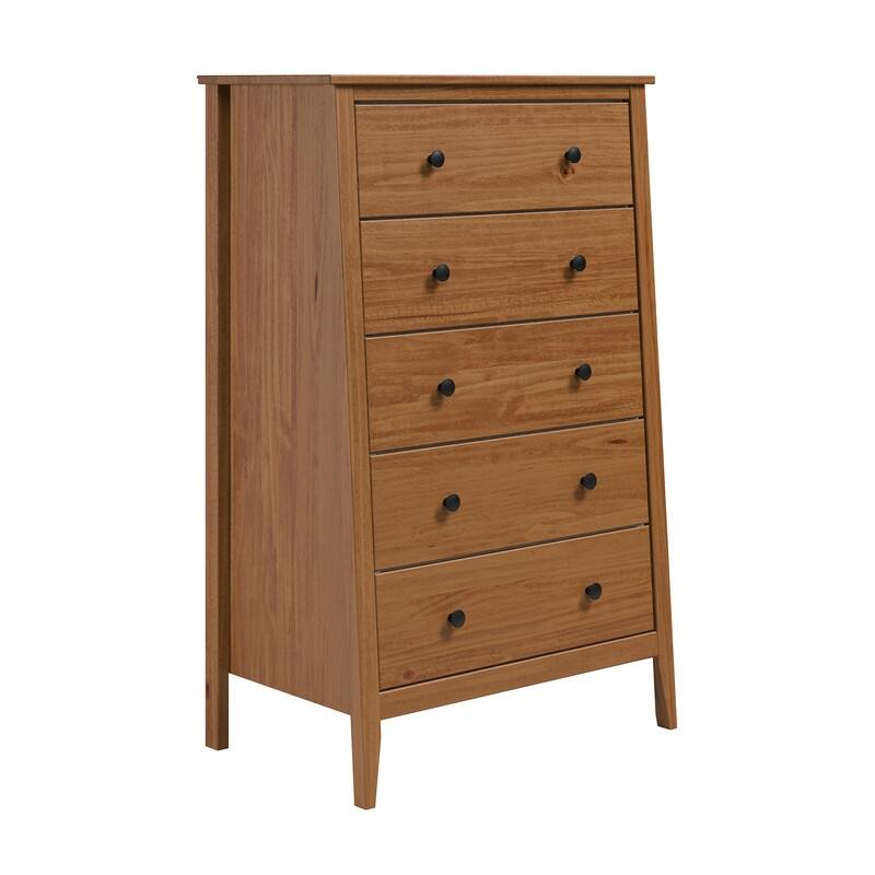 Jela Solid Wood 5 Drawer Dresser - Caramel