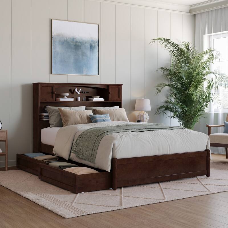 Hadley Platform Bed with Panel Footboard and Storage Drawers - Walnut - Full