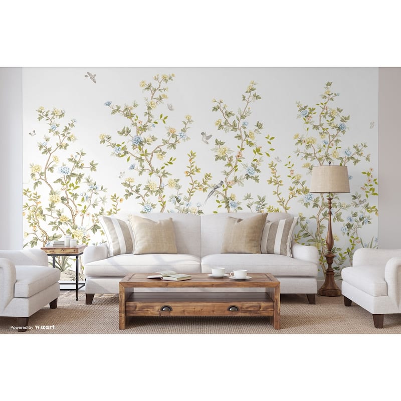 Whispering Blooms Hand-Painted Floral Landscape Wallpaper Mural
