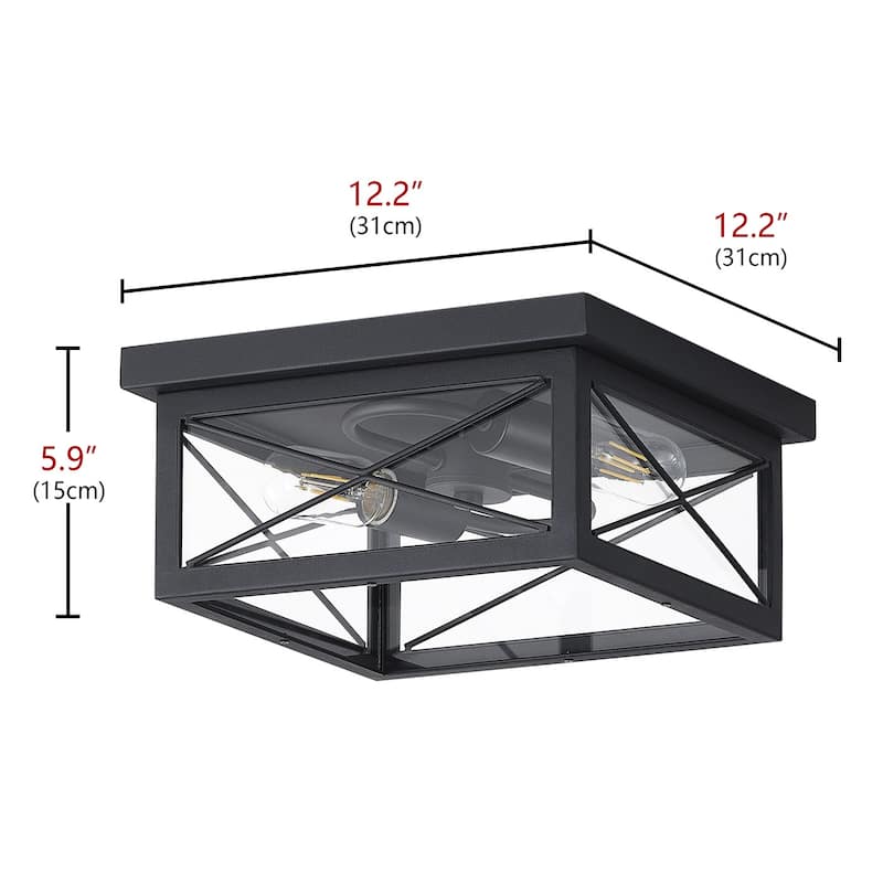 2-Lights Sqaure Design Glass Shade Flush Mount Lighting - 12.2"D×12.2"W×5.9"H