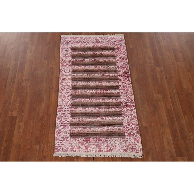 Striped Abstract Oriental Accent Rug Handmade Wool Carpet - 2'8"x 4'9"